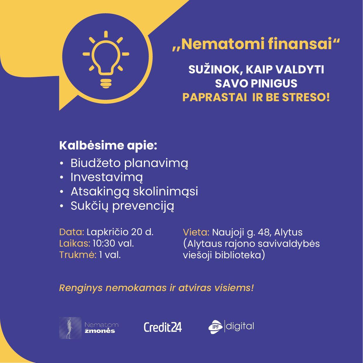 „Nematomi finansai“: finansinio raštingumo renginiai mažesniuose miestuose